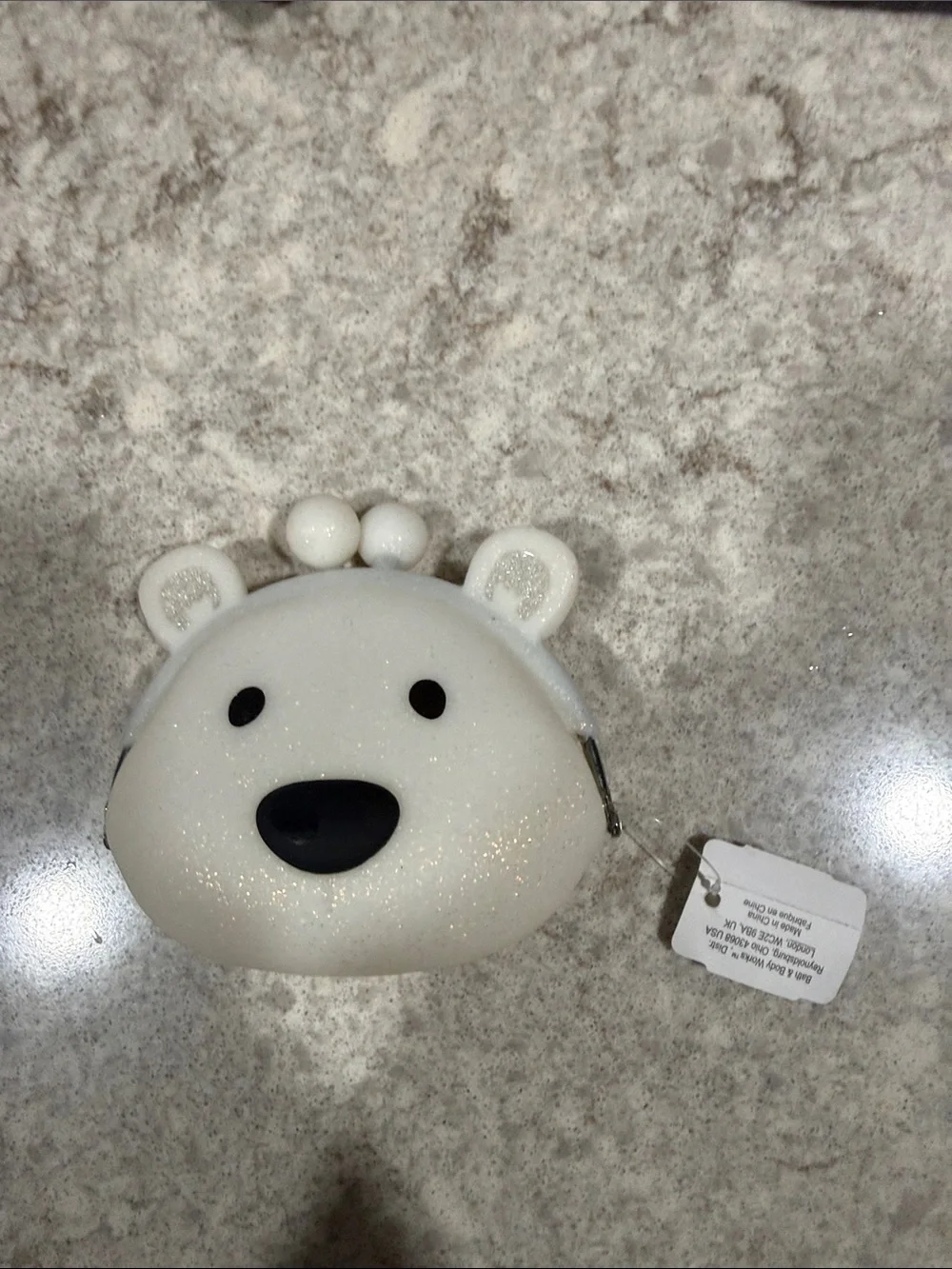 Kids White Glitter Bear Coin Purse